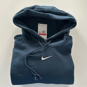 Nike Men's Dark Blue Pullover Hoodie with White Swoosh